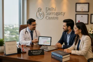 Professional working couple in Delhi discussing optimized medical appointment scheduling with Dr Mannan Gupta
